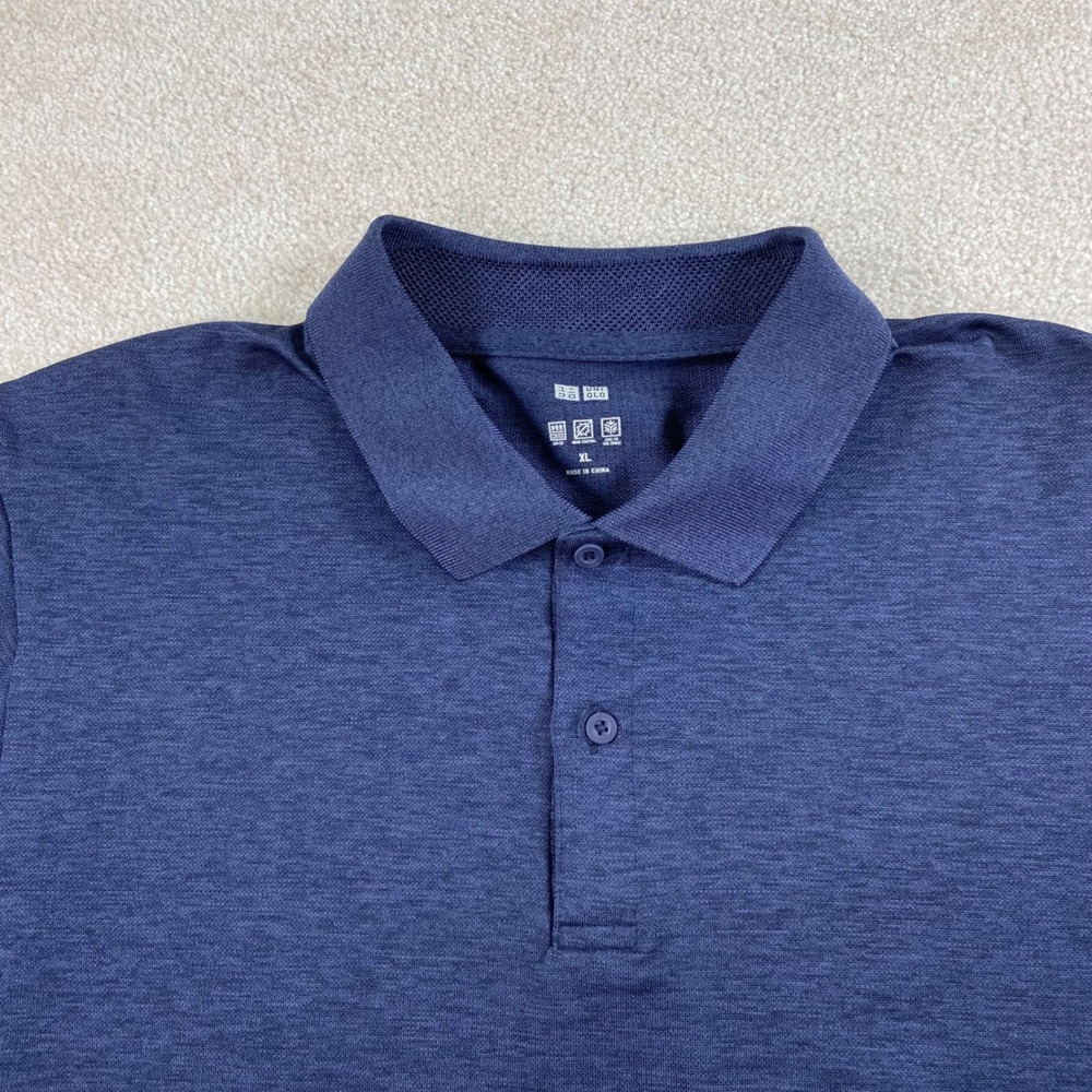 Uniqlo Polo Shirt Mens XL Blue‎ Dry-EX Odor Control Cool Touch Short Sleeve